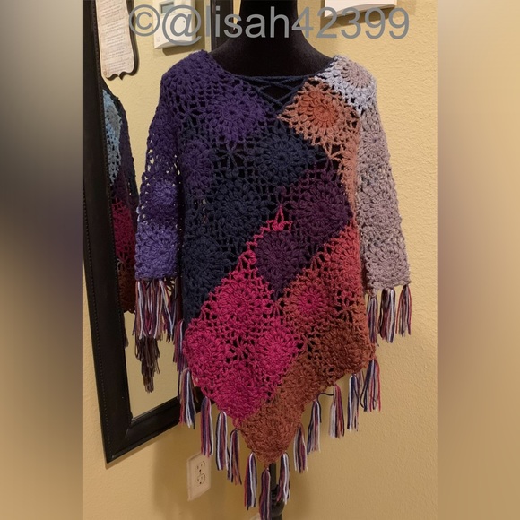 OSFM Handmade Crocheted Poncho - Picture 2 of 7